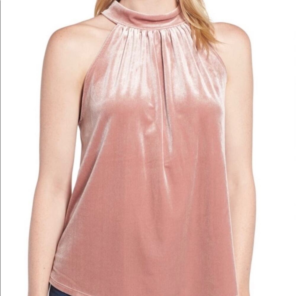 GIBSONLOOK Gibson Pink Velvet Tie Back Halter Holiday Top Women's Size Small